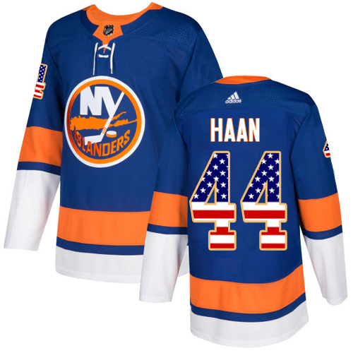 Adidas Islanders #44 Calvin De Haan Royal Blue Home Authentic USA Flag Stitched NHL Jersey - Click Image to Close